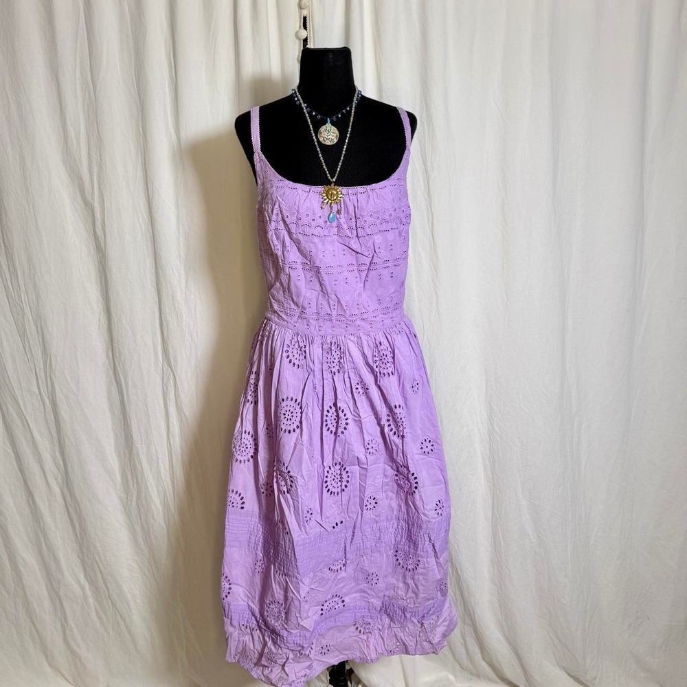 Adrianna Papell Lavender Eyelet Cotton Midi Dress Size~L